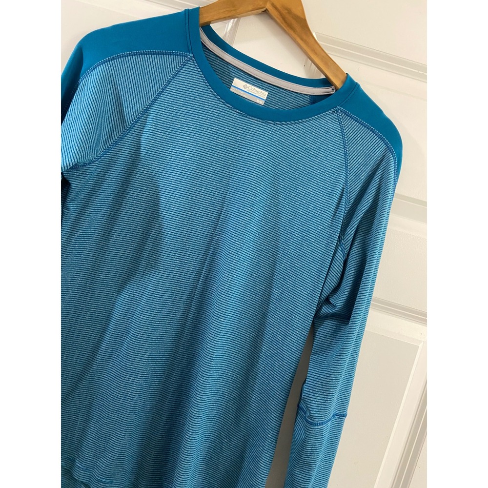 Columbia Womens Blue Striped Long Sleeve Performance Hiking Shirt Medium